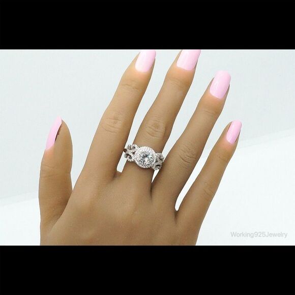 Verragio vintage style Sterling Silver Halo Engagement Ring Cubic Zirconia 9 - Picture 7 of 9